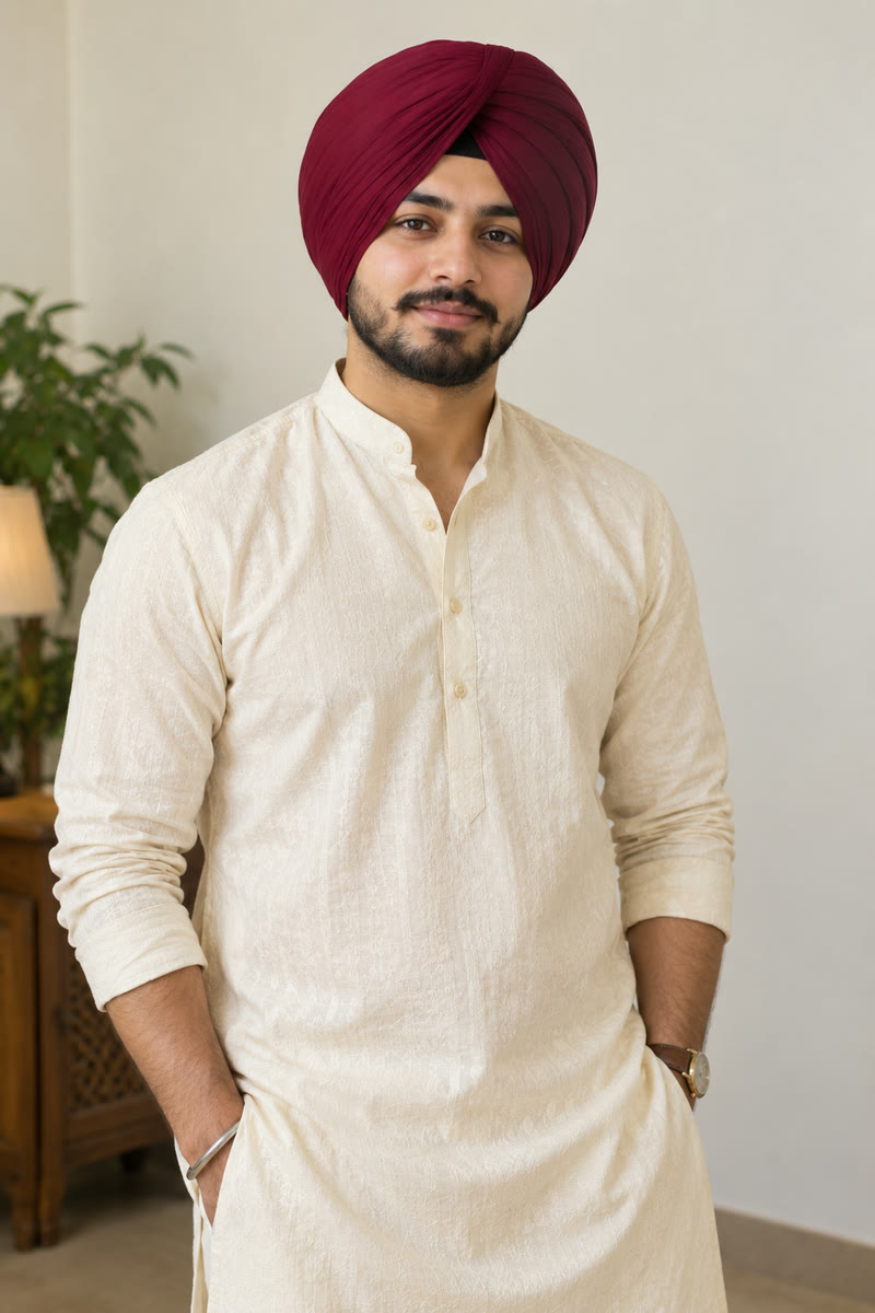 Ashutosh in an ivory kurta and maroon turban