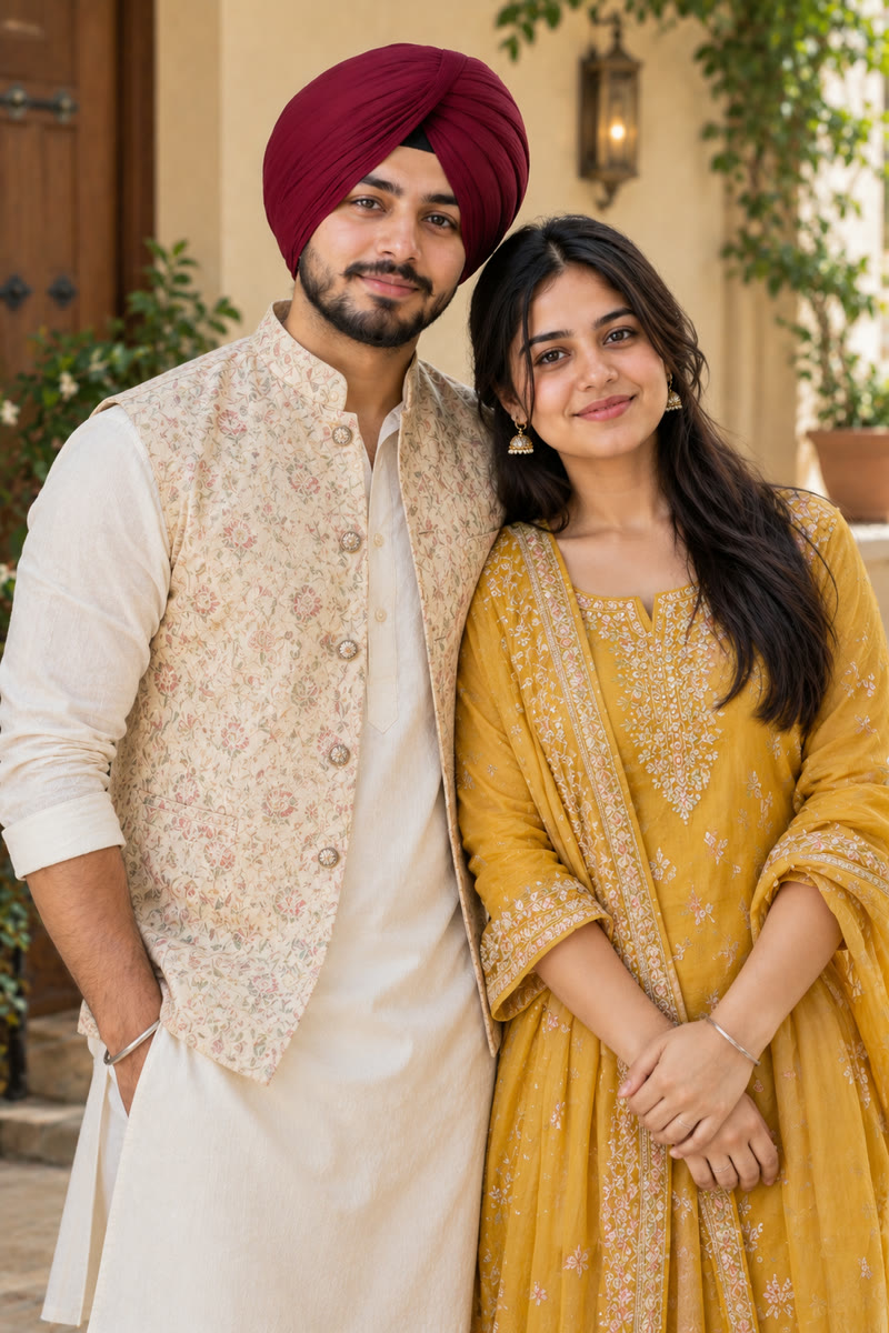 Sakshi and Ashutosh in festive outfits